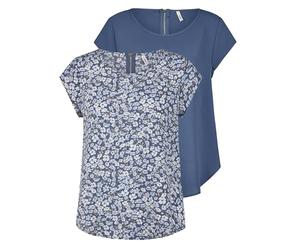 ONLY OnLVIC Lot de 2 t-shirts basiques pour femme Col rond Coupe droite Chemisier à manches courtes Fermeture éclair Motif été Noir Vert Rose Bleu 34 36 38 40 42 44, Vintage Indigo (15284243), 40