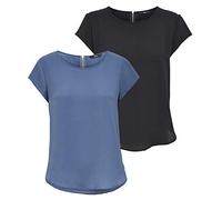 ONLY Onlvic S/S Solid Top WVN T-Shirt pour Femme, Bleu/Noir (1 Indigo Vintage / 1 Noir), 38