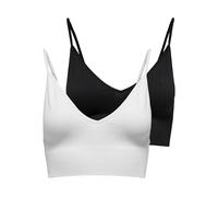 ONLY Onlvicky Rib S-Less V-Neck 2-Pack Top Soutien-Gorge, Blanc, M (Lot de 2) Femmes