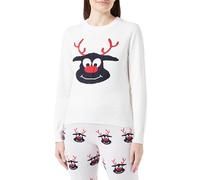 ONLY Onlxmas Reindeer Ls O-Neck Box KNT Pull Tricoté, Cloud Dancer/Motif : Sky Nuit/Chili Pepper, S Femme