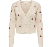 ONLY ONLY Cream Embroidered Cherry V-Neck Pointelle Cardigan