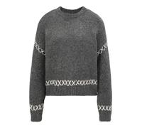 Only Petite Pull-over 'ONLAMANDA' gris foncé / blanc, Taille XL