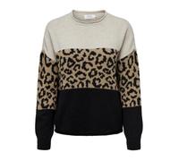 Only Pull femme col rond Jade Animal beige - tricot doux, manches longues, coupe régulière L