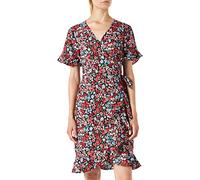 Only Robe Portefeuille ONLOLIVIA pour Femme - Robe Courte, Noir/Motif Floral Rouge, 42