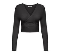 ONLY Seulement T-Shirt à Manches Longues côtelé avec Effet croisé et col en V, Couleurs:Noir, Taille:S