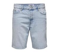Only & Sons Bermuda Herren Shorts en Jean décoloré Design 5 Poches, Couleurs:Bleu-Clair, Taille:L