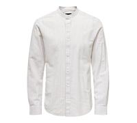 Only & Sons Chemise légère en Lin à Manches Longues pour Homme à Coupe Slim - Haut rayé de Base, Couleurs:Beige, Taille:XL