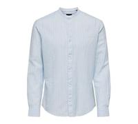 Only & Sons Chemise légère en Lin à Manches Longues pour Homme à Coupe Slim - Haut rayé de Base, Couleurs:Bleu-3, Taille:XL