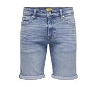 Only & Sons Hommes Short en Jean, Cinq Poches, Bouton, Ourlet Replié, Couleurs:Bleu-3, Taille:XL