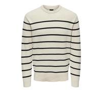 ONLY & SONS Onsphil Reg 12 Struc Crew Knit Noos Pull en Tricot, Blanc Antique/Rayures : Bleu Marine foncé, XL Homme