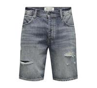 Only & Sons Pantalon Bermuda en Denim pour Homme en Coton Five-Poches Taille Mi-Haute, Couleurs:Bleu-foncé, Taille:S