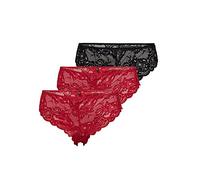 ONLY Soutien-gorge Onlchloe pour femme, Lot de 3 boxers Brazil (2 x rouge High Risk Red, 1 x Black), S