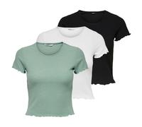 ONLY T-Shirt 3 Pièces Femme ONLEMMA SHORT TOP Manches Courtes Col Rond Cropped