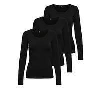 ONLY T-shirt à manches longues pour femme Onllive Love XS S M L XL Noir Blanc Col rond, 3 x noir., 3XL