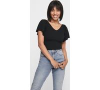 ONLY T-shirt côtelé col V Haut à manches larges avec laçage ONLLEELO Taille : L