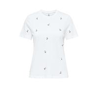 ONLY - T-shirt en coton biologique blanc à cerises avec une coupe droite et un col rond