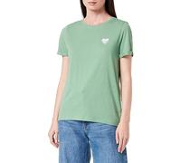 ONLY T-Shirt Onlkita Life S/S Logo Top Noos pour Femme, Vert Pierre/imprimé : cœur à Paillettes argentées, S