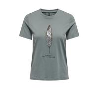 ONLY T-Shirt Onlkita Life Reg S/S Plume Top Box JRS pour Femme, Vert baume - Imprimé : Enjoy, XS