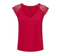 ONLY Onlpetra S/S Lace Mix Top CS JRS T-Shirt pour Femme, Rouge, S