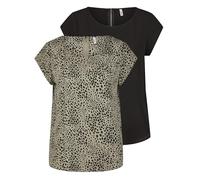 ONLY T-shirt pour femme Regular Fit ONLVIC Pack de 2 Col rond Manches courtes Blouse Top d'été Basic Motif Uni Blanc Noir Vert Rose Bleu 34 36 38 40 42 44, 46