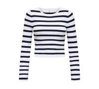 Only - Tricot à Manches Longues Rayé avec Col Rond - Femme - Pulls - Blanc - Taille: 42 FR