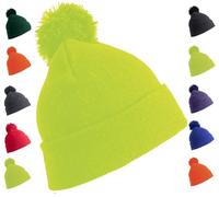 OnlyBee Bonnet à pompon uni pour enfant, jaune fluo, 4-10 Years