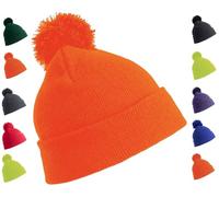 OnlyBee Bonnet à pompon uni pour enfant, orange fluo, 4-10 Years