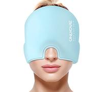 ONLYCARE Masque Migraine, Bonnet Migraine Soulagement sans Odeur, Masque de Poche de Glace en Gel à 360° pour la Migraine, les Sinus, le Stress, les Maux de Tête Frontaux (Bleu Clair)