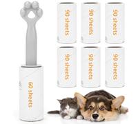 Onlyesh 600 Feuilles Rouleau Poils Animaux, 6 Rouleaux de 90 Feuilles + 1 Rouleaux de 60 Feuilles, Rouleau Poils Animaux pour Poils D’Animaux, Vêtements, Canapés, Tapis