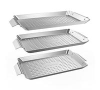 Onlyfire 3 Pièces Panier à Griller en Inox pour Barbecue - 32 x 18.5 cm Panier à Légumes pour BBQ - Panier de Cuisson Rectangulaire pour Viande - Accessoire pour Barbecue Weber
