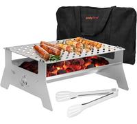 onlyfire 35.6 x 31 cm Barbecue Portable en Acier Inoxydable pour Camping et Trekking, Mini Barbecue à Charbon de Bois Pliable avec Housse de Transport et Pince de Cuisine en Inox - Installation Facile