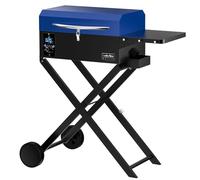 onlyfire Barbecue à Granulés avec Table D'appoint et Chariot, Fumoir Compact en INOX avec Grille de Réchauffage, Barbecue à Pellet de Bois Portable, Bleu