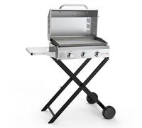 Onlyfire BBQ Barbecue à Gaz | 3 Brûleurs en Inox | Zone de Cuisson 57 x 36cm | 7Kw | avec Table D'appoint, Chariot, Thermomètre, Plaque de Gril | pour Extérieur Camping Balcon