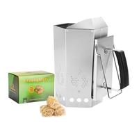 onlyfire Cheminée d'Allumage Polygonale en Acier Inoxydable 430 + 50 Allume-Feux Naturels - Démarreur de Charbon de Bois pour Barbecue et Fumior