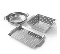 Onlyfire Ensemble de 3 Panier à Barbecue en Acier Inoxydable, Paniers a Grillades Anti Adhésif avec Poignée Incurvée, Mini Paniers de Cuisson pour Barbecue Pour Gril à Gaz, Gril à Charbon