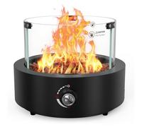 Onlyfire Foyer à gaz de table 40,6 cm avec pierres de lave 6,74 kW arrondi | Chauffage extérieur à gaz avec pare-vent en verre, foyer au propane pour terrasse, cour et jardin, arrondi