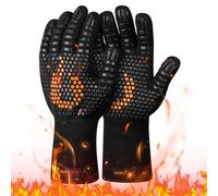 onlyfire Gants de barbecue résistants à la chaleur de 800 °C - Gants de four ignifuges pour cuisine, grill, barbecue, fumoir, pâtisserie, friture, noir