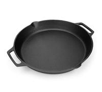 onlyfire Grande Poêle à Frire en Fonte de 35 cm avec Poignées et 2 Becs Verseurs, Skillet de Cuisine pour Induction Gaz Four et Barbecue Extérieur