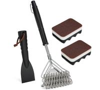 onlyfire Kit de nettoyage en profondeur 3 pièces pour barbecue à gaz, charbon de bois, électriques et plats - Brosse à long manche, grattoir robuste et éponges abrasives