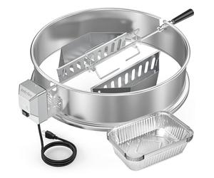 onlyfire Kit de Tourne Broche Électrique en INOX pour Barbecue Weber 57 cm | Rôtissoire Électrique avec 2 Paniers à Charbon et 10 Pièces Barquette Aluminium, Accessoire pour Napoleon et Weber Kettle