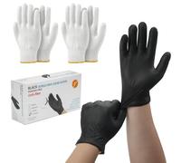 onlyfire Lot de 104 Gants Barbecue, 100 Gants Nitrile Noirs avec 2 Paires de Doublures en Nylon Blanc, Système d'Isolation Thermique pour Manipulation de Viande Chaude et Cuisine, Taille XL
