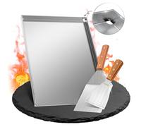 Onlyfire Plaque de Cuisson en 304 Acier Inoxydable, Plancha avec Spatule Set, Plaque Massive de 4mm, Universelle Plancha de Cuisson pour Barbecue à Gaz et Barbecue à Charbon, Rectangulaire, 40x30cm
