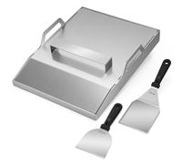 Onlyfire Plaque Plancha en INOX avec Couvercle et 2 Spatules, Plaque de Cuisson Professionnelle 40 x 30 cm pour Barbecue à Gaz, Épaisseur 4 mm avec Trou d'Écoulement d'Huile pour Cuisine Extérieure