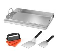 Onlyfire Plaque Plancha en Inox avec Spatules et 2 Éponges de Nettoyage, 62.2 x 40 x 7 cm, Plaque de Cuisson Universelle pour Barbecue, Rectangulaire, Poignée Amovible