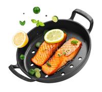 Onlyfire Poêle à Griller en Fonte Ø 26.5 cm, Poêles Gril avec Poignée et Trous, Accessoire de Barbeque pour Induction, Four, Barbecues à Gaz, Charbon et Électrique