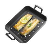 onlyfire Poêle en Fonte avec Poignée pour Barbecue, 37.9 x 31.5 cm, Plaque de Cussion pour BBQ, Poêles Gril Carrée avec Trous, Accessoire pour Barbecue et Four