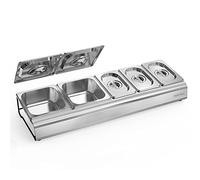 onlyfire Saladette à Pizza à Poser, 5 Bacs Inox avec Couvercles | 2 Bacs de 1 L, 3 Petits Bacs de 0,6 L, Amovibles, Lavables au Lave Vaisselle, 66 × 22 × 10 cm