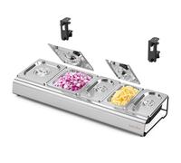 onlyfire Saladette à Pizza à Poser, 5 Bacs Inox avec Fixation de Table | 2 Bacs de 1 L, 3 Petits Bacs de 0,6 L, 2 Pinces de Table Amovibles, Lavables au Lave Vaisselle, 66 × 22 × 10 cm