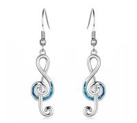 ONLYJUMP Boucles d'oreilles en argent sterling 925 avec note de musique pour femme, boucles d'oreilles uniques et amusantes en forme de e sol avec opale polie, cadeau pour les amateurs de musique