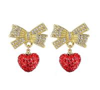 ONLYJUMP Boucles d'oreilles en forme de cœur rouge pour femme avec strass entrelacés - Boucles d'oreilles pendantes uniques en forme de cœur, Large, Acier allié, Pas de pierre précieuse